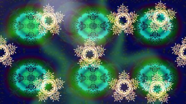 Klasik çiçek tasarımı elementleri. Yeşil, gri ve mavi kıvırcık çiçekler yeşil, gri ve mavi renklerde şekillenir. Raster illüstrasyonu.