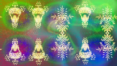 Raster kar taneleri arka planda. Soyut kar taneleri arkaplanda izole edilmiş düz dizayn. Raster illüstrasyonu. Kar taneleri deseni. Kar tanesi renkli desen.