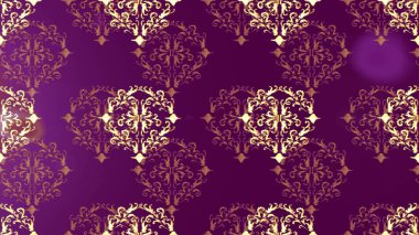 Mor, kahverengi ve pembe renklerde altın elementlerle kusursuz klasik desen. Noel, kar tanesi, yeni yıl 2019.