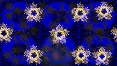 Noel ve yeni yıl moda baskıları için tatil tasarımı. Raster illüstrasyonu. Mavi, siyah ve gri renkler. Kar tanelerinin soyut arkaplanlı Noel deseni.