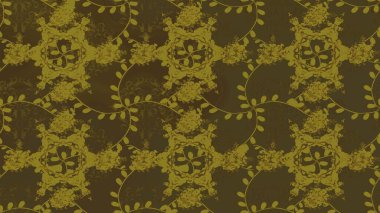Kahverengi, nötr ve yeşil renklerde yapraklar ve parlak renkli çiçeklerle şaşırtıcı, pürüzsüz çiçek deseni. Moda baskıları için zarif bir şablon. Modern çiçek arkaplanı. Halk stili.