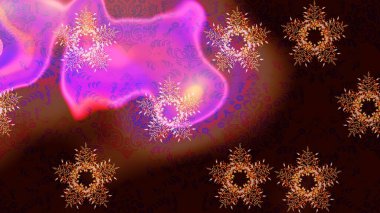 Siyah, kahverengi ve mor renkli kristal kar taneleri. Raster illüstrasyonu.