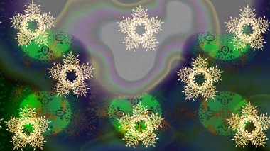 Gri, yeşil ve mavi renkli kar tanesi süsü. Kar tanesi süsü Raster illüstrasyonu. Güzel süs eşyası. Kar taneleri izole edildi.