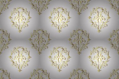 Barok tarzında renkli çiçek süsü. Doku arka planında renkli duvar kâğıdı. Renkler sarı, gri ve nötr renklerde. Damask kusursuz yinelenen arkaplan.