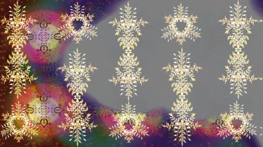 Tekstil için Lacy Fashion Print. Folk Style. Lace Snowflakes 'in etnik kökü. Mandalas 'ın dekoratif dokusu. Stilize Çiçekler. Raster illüstrasyonu. Kumaş veya Duvar Kağıdı için Tasarım.