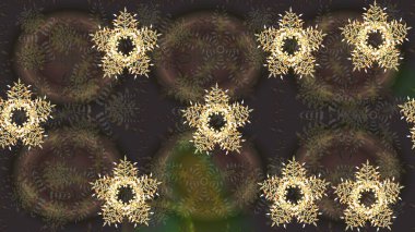 Renkli kar taneleri Raster çizimi. Raster grisi, kahverengi ve yeşil kar tanelerinden izole edilmiş. Güzel kış süsleri..