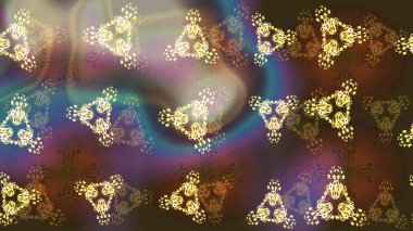 Kar tanelerinin soyut arkaplanlı Noel şablonu. Raster illüstrasyonu. Noel ve yeni yıl moda baskıları için tatil tasarımı. Kahverengi, gri ve mor renkler.