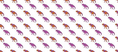 Colored lizard-like dinosaurs for packaging or clothing. Saurischian dinosaurs. Geometric seamless pattern with dinosaurs. clipart