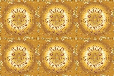 Süslü dekorasyon. Sarı, kahverengi ve bej renklerde, kusursuz desenli, altın rengi soyut bir çiçek..