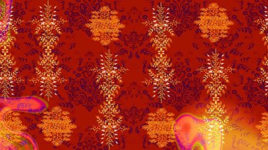 Çiçek Elementleri 'nin soyut geçmişi. Raster kış deseni. Kırmızı, turuncu ve sarı renkler üzerine tasarım. Raster illüstrasyonu.