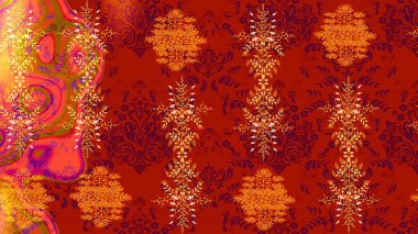 Kar taneleri radyal kırmızı, turuncu ve mor renkler. Renkli arka planda güzel kar taneleri. Raster illüstrasyonu..