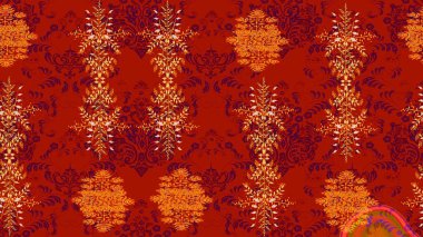 Kar tanelerinin soyut arkaplanlı Noel arkaplanı. Kırmızı, turuncu ve mor kar taneleri. Noel için tatil tasarımı, yeni yıl moda baskıları. Güzel tasarım. Raster illüstrasyonu.