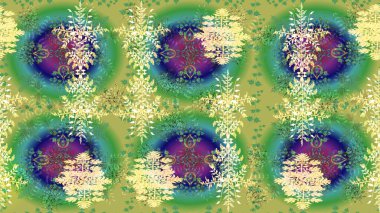 Yeşil, mavi ve nötr renklerde suluboya kar taneleri. Kışın sembolü. Güzel dekorasyon. Raster çizimi kar taneleri.