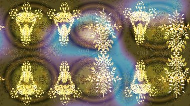 Kış konsepti Raster illüstrasyonu. Düz yatıyordu. Altın renkte kar tanelerinden oluşan kış deseni.