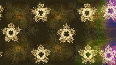 Kahverengi, gri ve yeşil kar taneleri. Raster illüstrasyonu. Noel ve yeni yıl moda baskıları için tatil tasarımı. Kar tanelerinin soyut arkaplanlı Noel deseni.