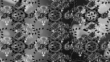 Kusursuz çiçek deseni. Raster illüstrasyonu. Asya tekstil tarzında. Çiçekler gri, siyah ve nötr renklerde. Raster illüstrasyonu.
