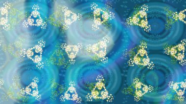 Kış kar taneleri, raster arka plan. Yüzey için tekrarlanan doku, ambalaj kağıdı, mavi üzerine kar tanesi, nötr ve yeşil renkler.