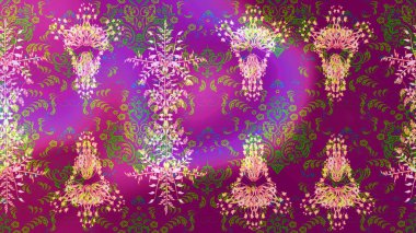 Kar tanelerinin soyut arkaplanlı Noel arkaplanı. Güzel tasarım. Mor, yeşil ve mor kar taneleri. Raster illüstrasyonu. Noel için tatil tasarımı, Yeni Yıl moda baskıları.