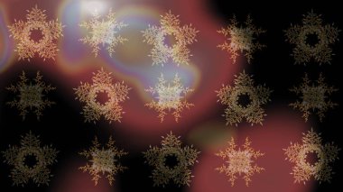 Kar tanelerinin soyut arkaplanlı Noel şablonu. Kahverengi, siyah ve gri kar taneleri. Raster illüstrasyonu. Noel ve Yeni Yıl moda baskıları için tatil tasarımı.