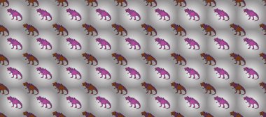 Dinozorlarla birlikte geometrik kusursuz desen. Renkli kertenkele benzeri dinozorlar paketleme ya da giydirme için. Saurischian dinozorları.