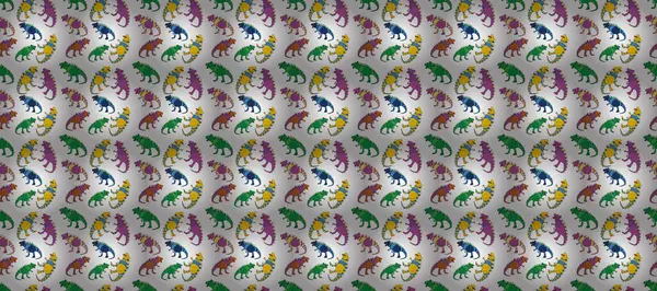 stock image Geometric seamless pattern with dinosaurs. Colored lizard-like dinosaurs for packaging or clothing. Saurischian dinosaurs.