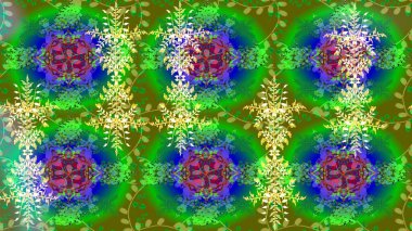 Raster illüstrasyonu. Renkli arka planda güzel kar taneleri. Raster kar taneleri deseni.