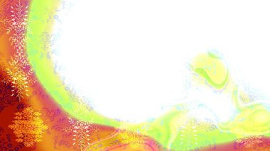 Kar tanelerinin soyut arkaplanlı Noel şablonu. Beyaz, sarı ve yeşil kar taneleri. Raster illüstrasyonu. Noel ve Yeni Yıl moda baskıları için tatil tasarımı.