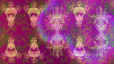 Raster illüstrasyonu. Yumuşak, yaz çiçekleri mor, yeşil ve mor renklerde. Raster çiçek desenli ve çiçekli..