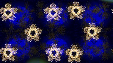 Kar tanelerinin soyut arkaplanlı Noel şablonu. Siyah, mavi ve gri kar taneleri. Raster illüstrasyonu. Renkler. Noel ve Yeni Yıl moda baskıları için tatil tasarımı.