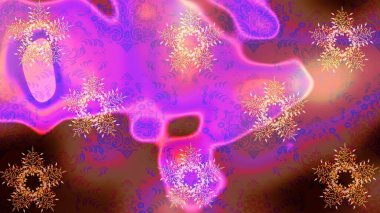 Menekşe, pembe ve kahverengi renkli kar taneleri. Renkli arka planda izole tatlı kar taneleri. Kar tanesi raster deseni. Raster illüstrasyonu.