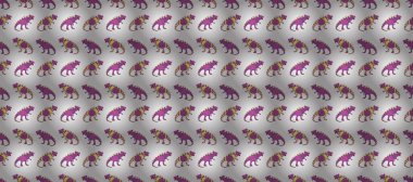 Saurischian dinozorları. Renkli kertenkele benzeri dinozorlar paketleme ya da giydirme için. Dinozorlarla geometrik, pürüzsüz desen.