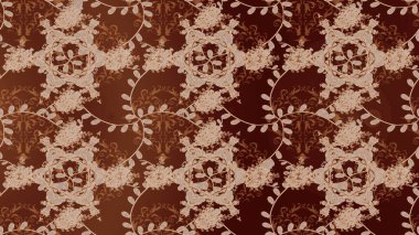 Kahverengi, bej ve parlak çiçekli nötr renklerde soyut, pürüzsüz desen. Çiçeksel elementlerle süslenmiş zarif raster dokusu. Küçük çiçekte şirin bir çiçek deseni var..