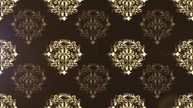 Kusursuz damaske klasik altın desen. Tekrarlayan elementlerle soyut arkaplan oluşturun. Kahverengi, gri ve bej renklerde altın rengi ve altın elementler. Raster illüstrasyonu.