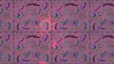 Renkli unsurlarla hareketli arka plan görüntüleri. Çiçekler. Eski model. Bayrak tarzı. Video kaydı. Şablon. Döngü. Kusursuz..