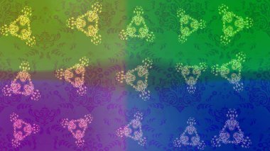 Renkli arka planda izole kar taneleri. Raster illüstrasyonu. Kar taneleri radyal altın renkler.