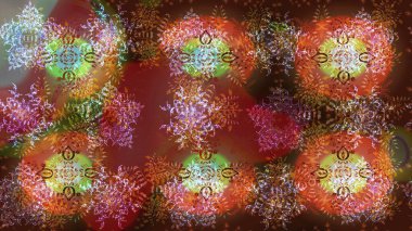 Raster illüstrasyonu. Kristal kar taneleri kahverengi, kırmızı ve nötr renklerde.