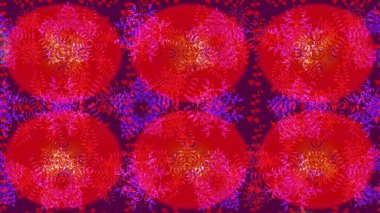 Kar tanesi raster deseni. Raster illüstrasyonu. Renkli arka planda izole tatlı kar taneleri. Kırmızı, mor ve mor renkte kar taneleri.