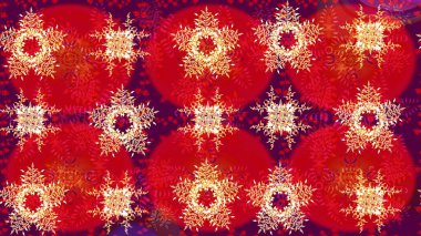 Mor, turuncu ve kırmızı siluet kar tanesi işareti. Raster illüstrasyonu. Sembol kışı, donmuş, Noel, yeni yıl tatili. Grafiksel element dekorasyonu. Düz dizayn. Kar Tanesi mozaik simgesi.