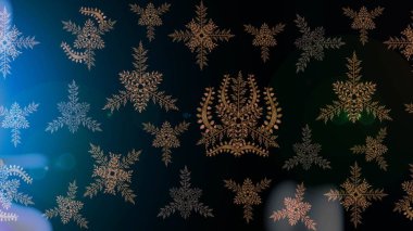 Siyah, mavi ve kahverengi kar tanelerinden izole edilmiş. Güzel bir kış süsü. Renkli kar taneleri Raster illüstrasyonu.