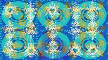 Mavi, nötr ve yeşil renklerde kar tanesi süsü. Kar taneleri izole edildi. Kar tanesi süsü Raster illüstrasyonu. Güzel süs eşyası..