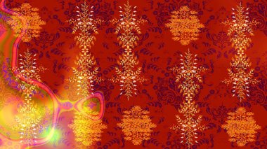 Kırmızı, turuncu ve sarı renkte çiçekler. Hediye ambalaj kağıdı, tebrik kartları, posterler ve pankart tasarımı. Raster düz çiçek çizim deseni.