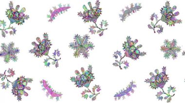 Renkli unsurlarla hareketli arka plan görüntüleri. Çiçekler. Eski model. Bayrak tarzı. Video kaydı. Şablon. Döngü. Kusursuz..