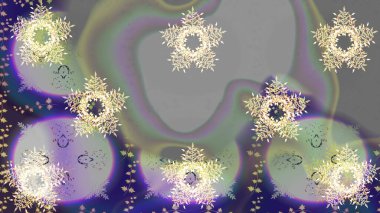 Gri, nötr ve mor renkli kar taneleri. Renkli arka planda izole tatlı kar taneleri. Raster illüstrasyonu.