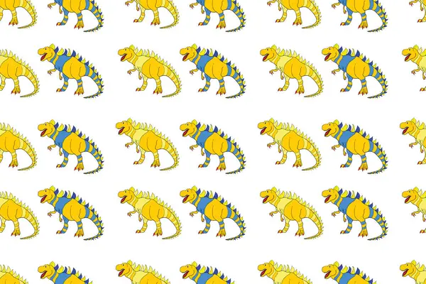 stock image Geometric seamless pattern with dinosaurs. Colored lizard-like dinosaurs for packaging or clothing. Saurischian dinosaurs.