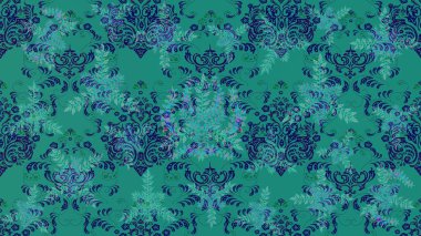 Taslak süsleme izi. Sınır Kızılderili çiçekli paisley patten. Raster Henna tarzı. Tebrik kartı geçmişi, boyama kitabı, arkaplan ve tekstil için kullanılabilir. Etnik Mandala havlusu.