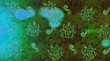 Kış kar tanesi, raster arka plan. Renkli arka planda izole kar taneleri. Yüzey için tekrarlanan doku, ambalaj kağıdı, yeşil, mavi ve kahverengi renkler. Raster illüstrasyonu.