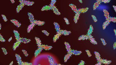 Kahverengi, mavi ve menekşe renkleri üzerine şirin soyut kar tanesi raster tasarımı. Yeni yıl kar tanesi. Düz kar karalama ikonları, kar taneleri silueti Noel afişi için, kartlar.