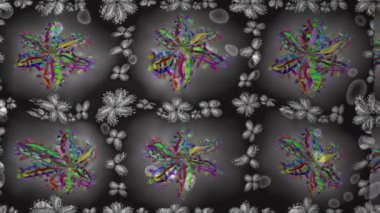 Renkli unsurlarla hareketli arka plan görüntüleri. Çiçekler. Eski model. Bayrak tarzı. Video kaydı. Şablon. Döngü. Kusursuz..