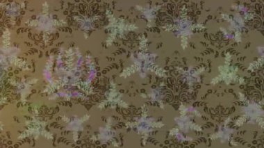 Renkli unsurlarla hareketli arka plan görüntüleri. Çiçekler. Eski model. Bayrak tarzı. Altın, altın. Video kaydı. Şablon.