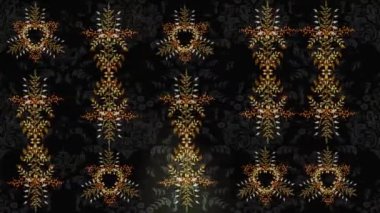 Renkli unsurlarla hareketli arka plan görüntüleri. Çiçekler. Eski model. Bayrak tarzı. Altın, altın. Video kaydı. Şablon.